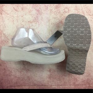 Reef Sz 10 Platform Wedge Flip Flops s152